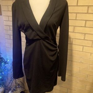 SHEIN Black Long Sleeve Wrap Dress